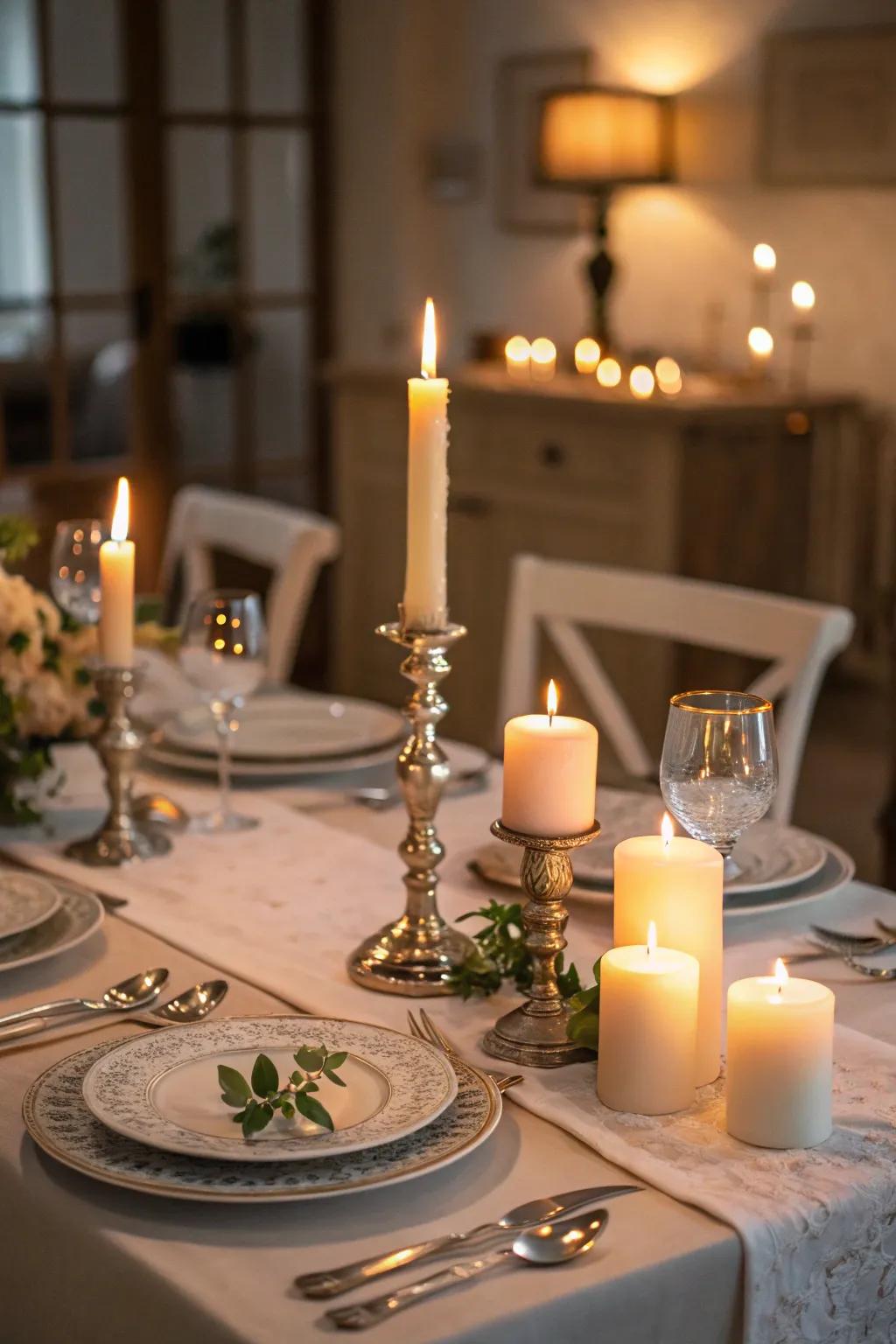 Candles establish a warm and inviting ambiance.