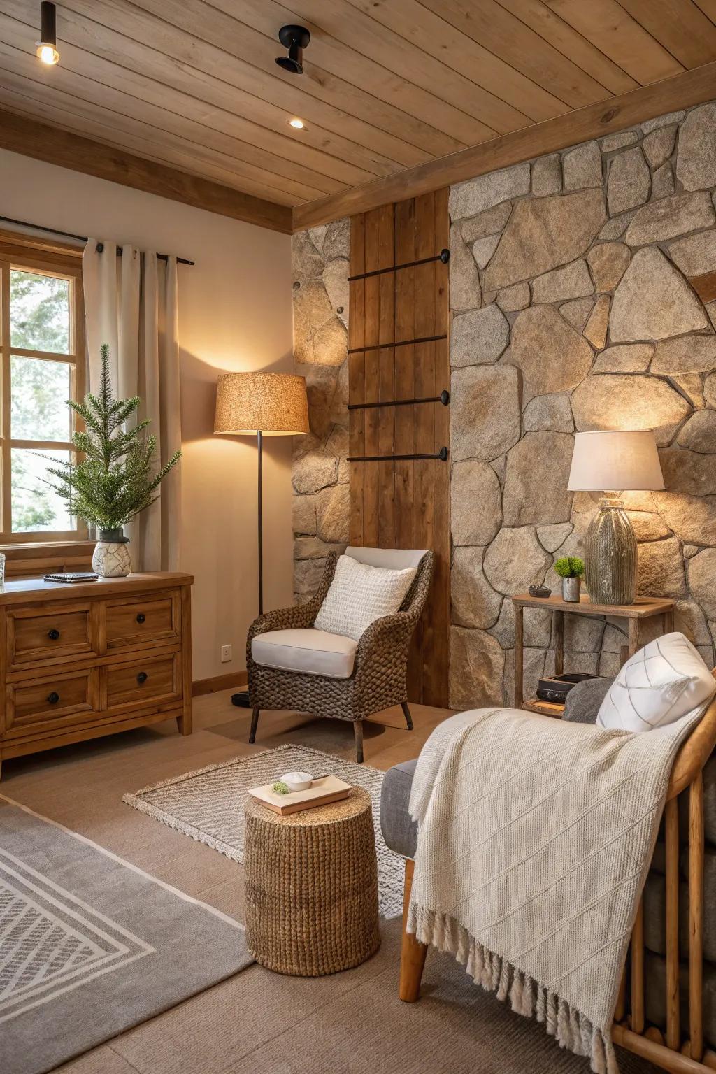 A serene room adorned with a soothing grounded color scheme.