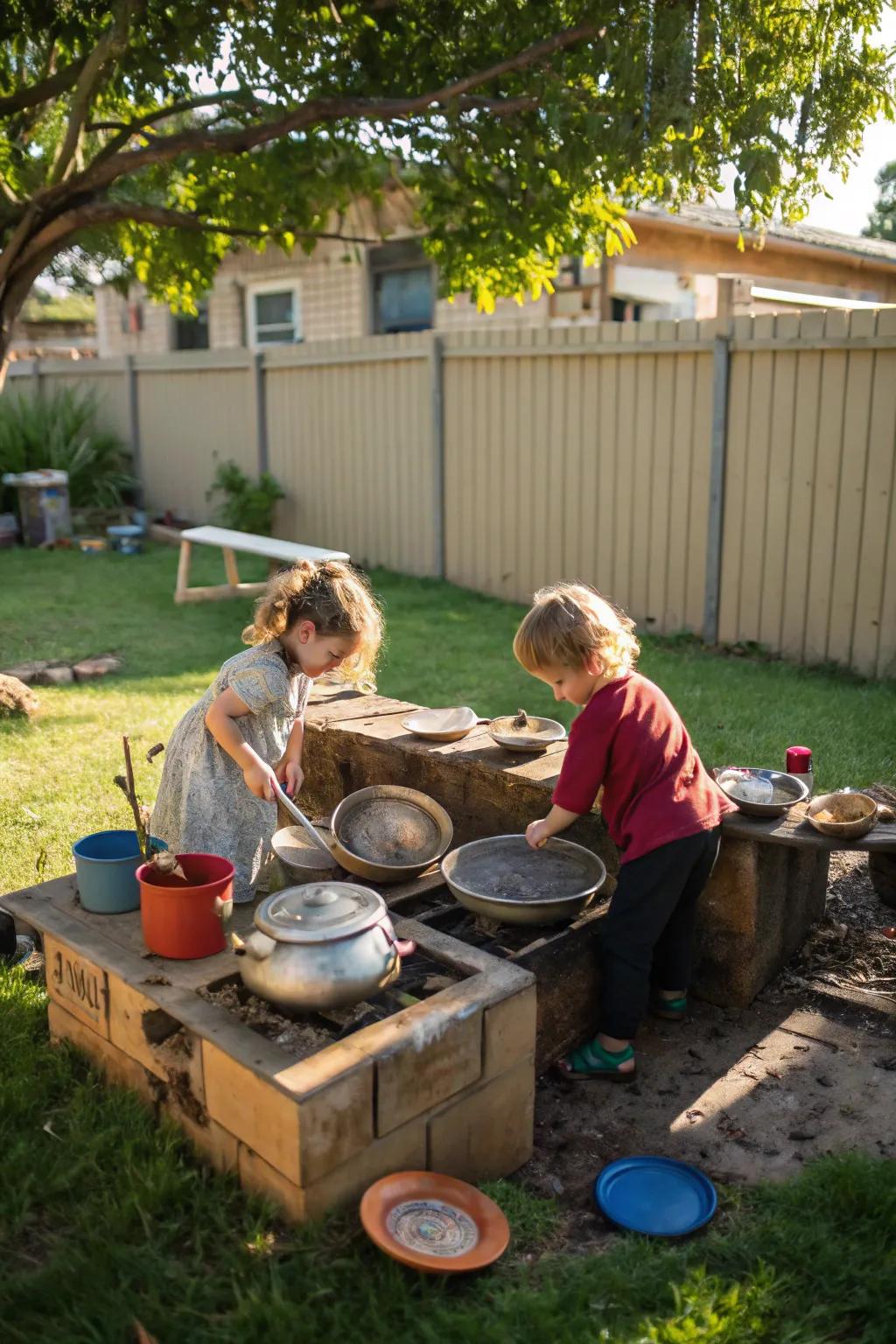 Mud kitchens inspire unlimited sensory creativity.