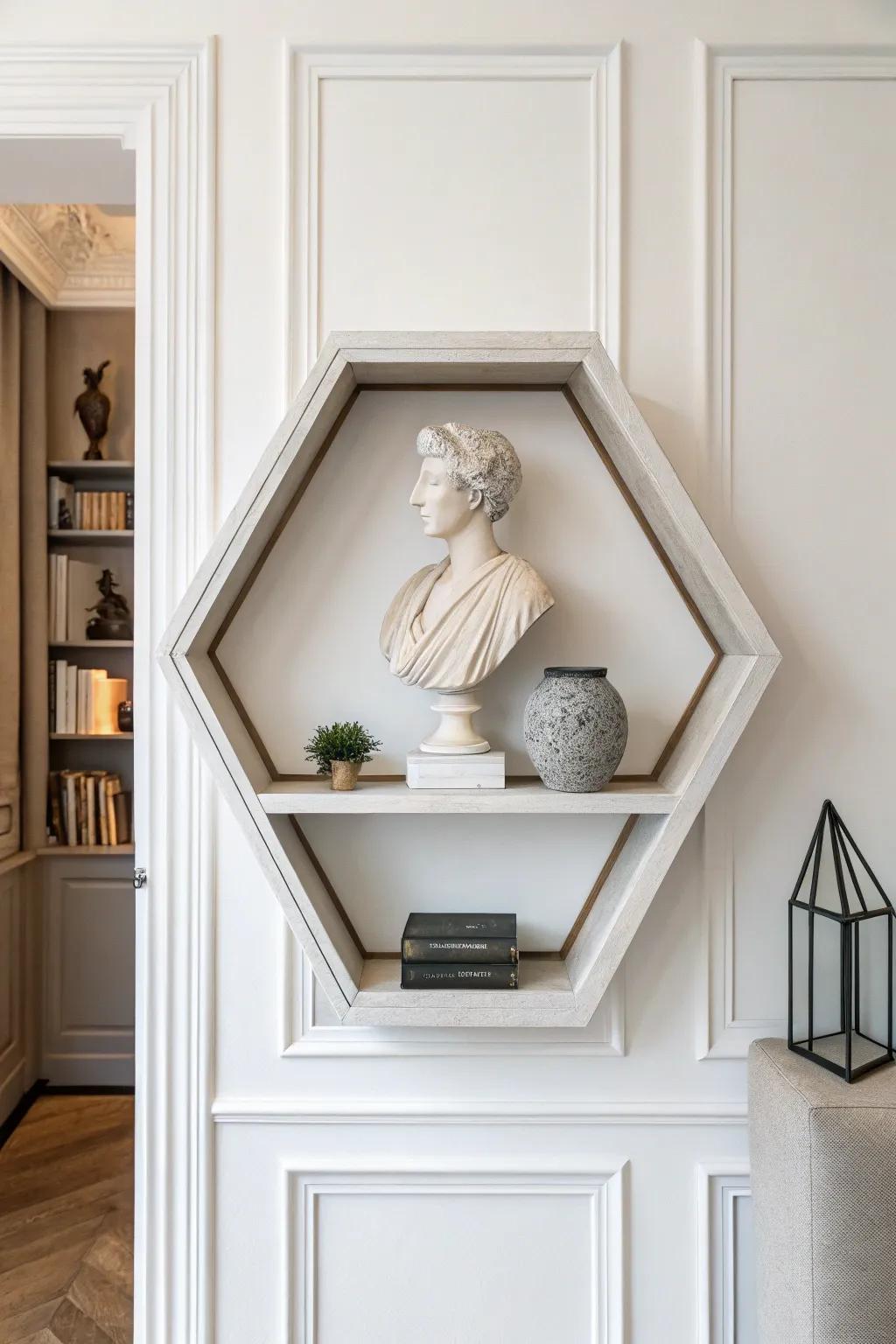 A minimalist eight-sided display allows a solitary piece to shine.