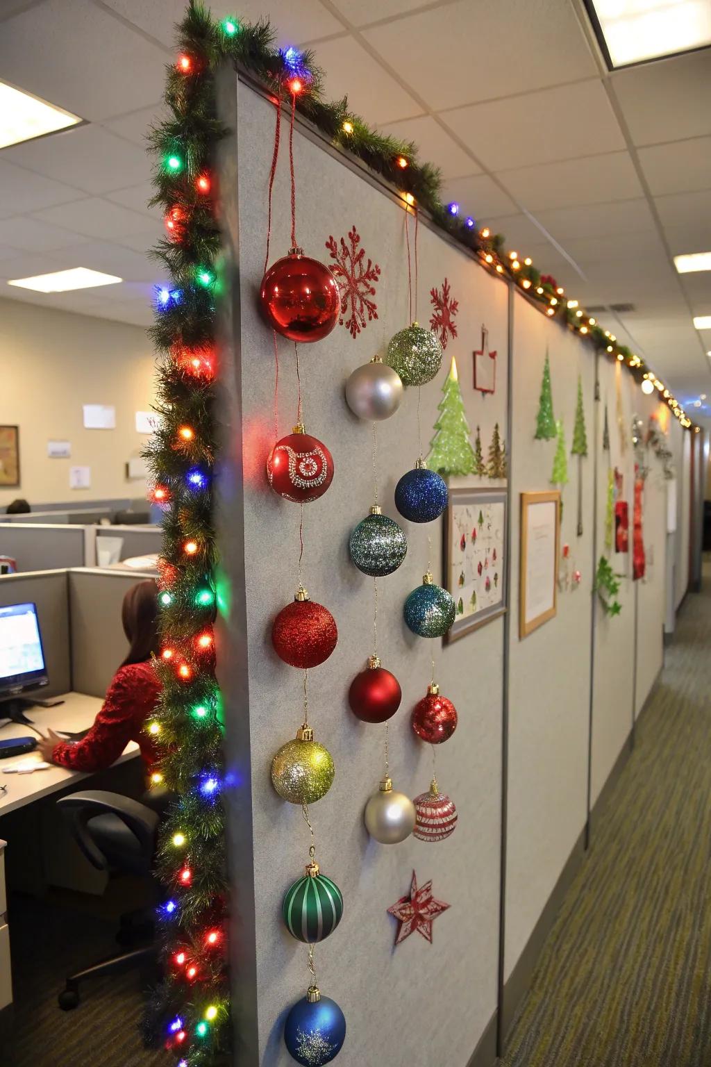 Ornament arrangements turn plain walls into festive highlights.