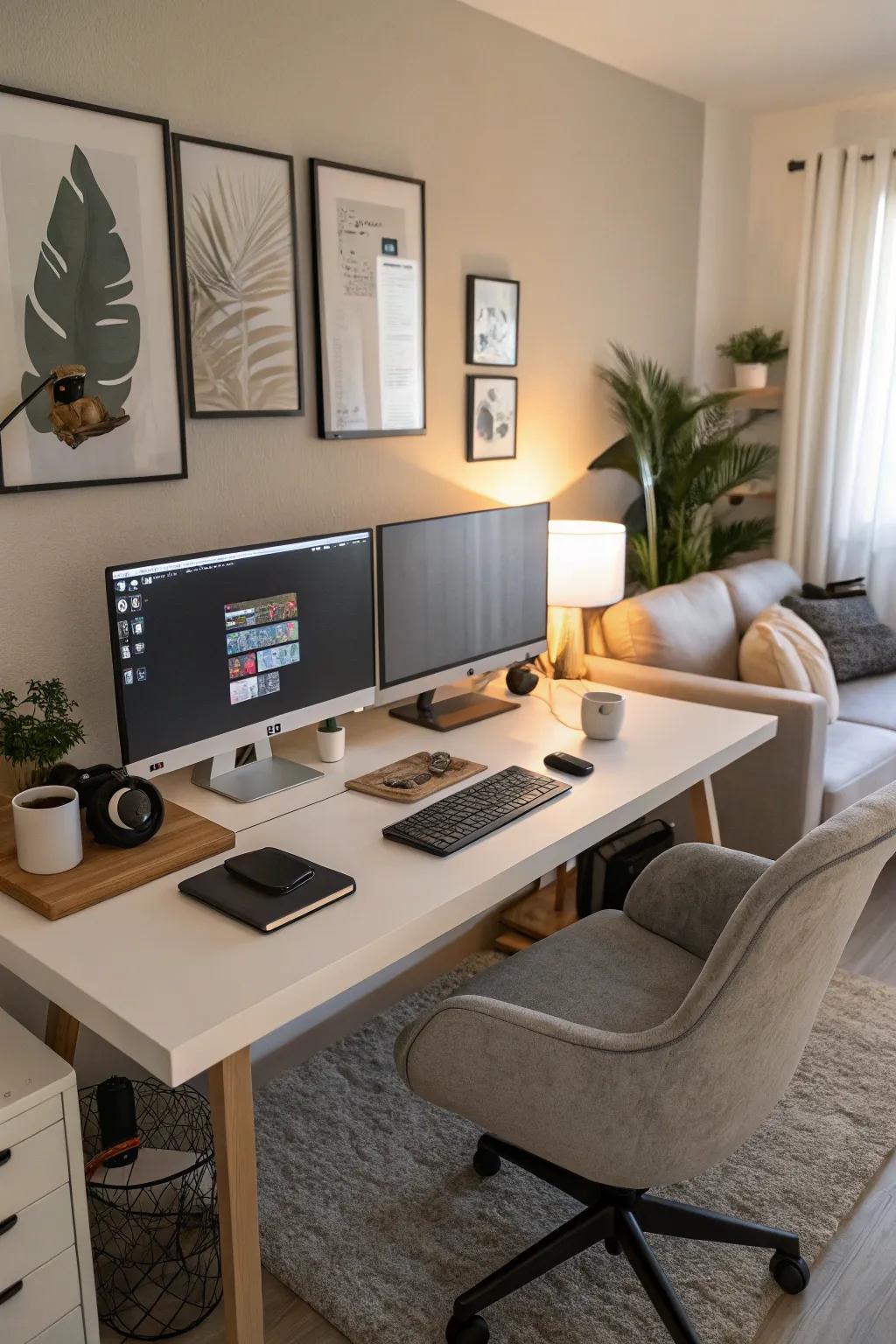 Boost productivity with a tech-enhanced office configuration.