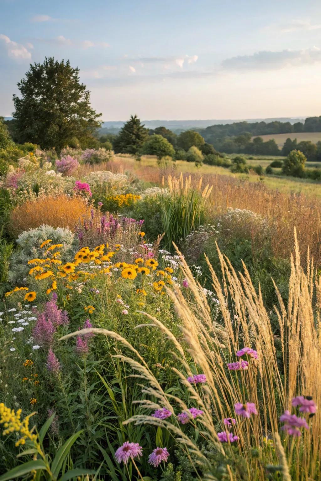 A glade garden including a blend of grasses and wildflowers.
