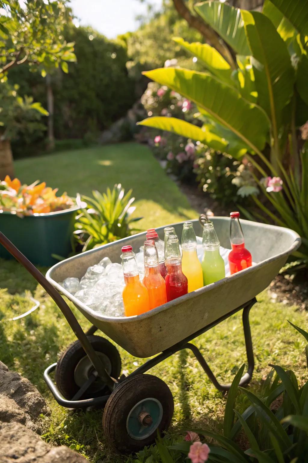 A pushcart bar introduces a whimsical touch to your open-air event.