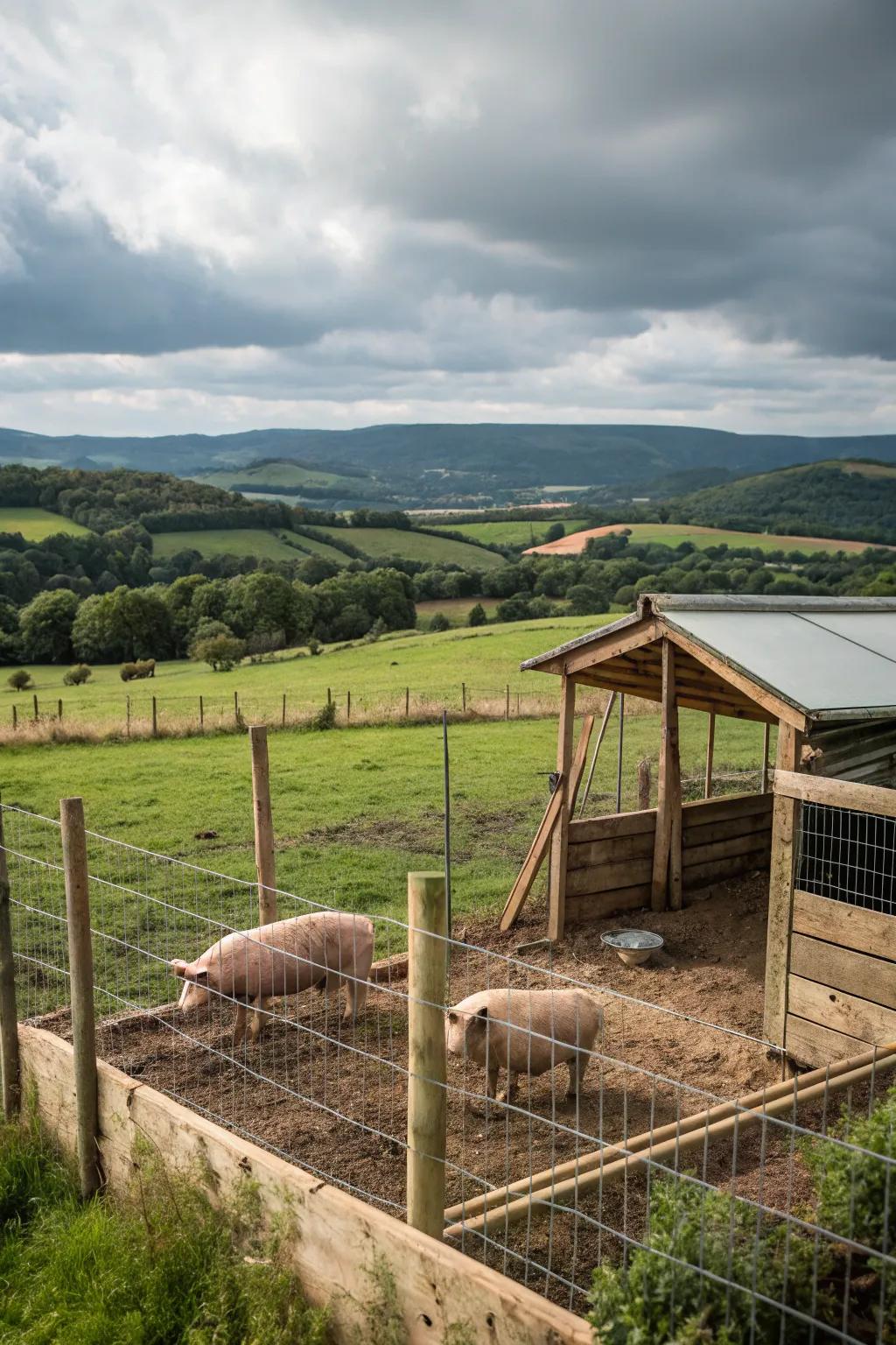A contemporary zone layout with wired fencing for visibility and airflow.
