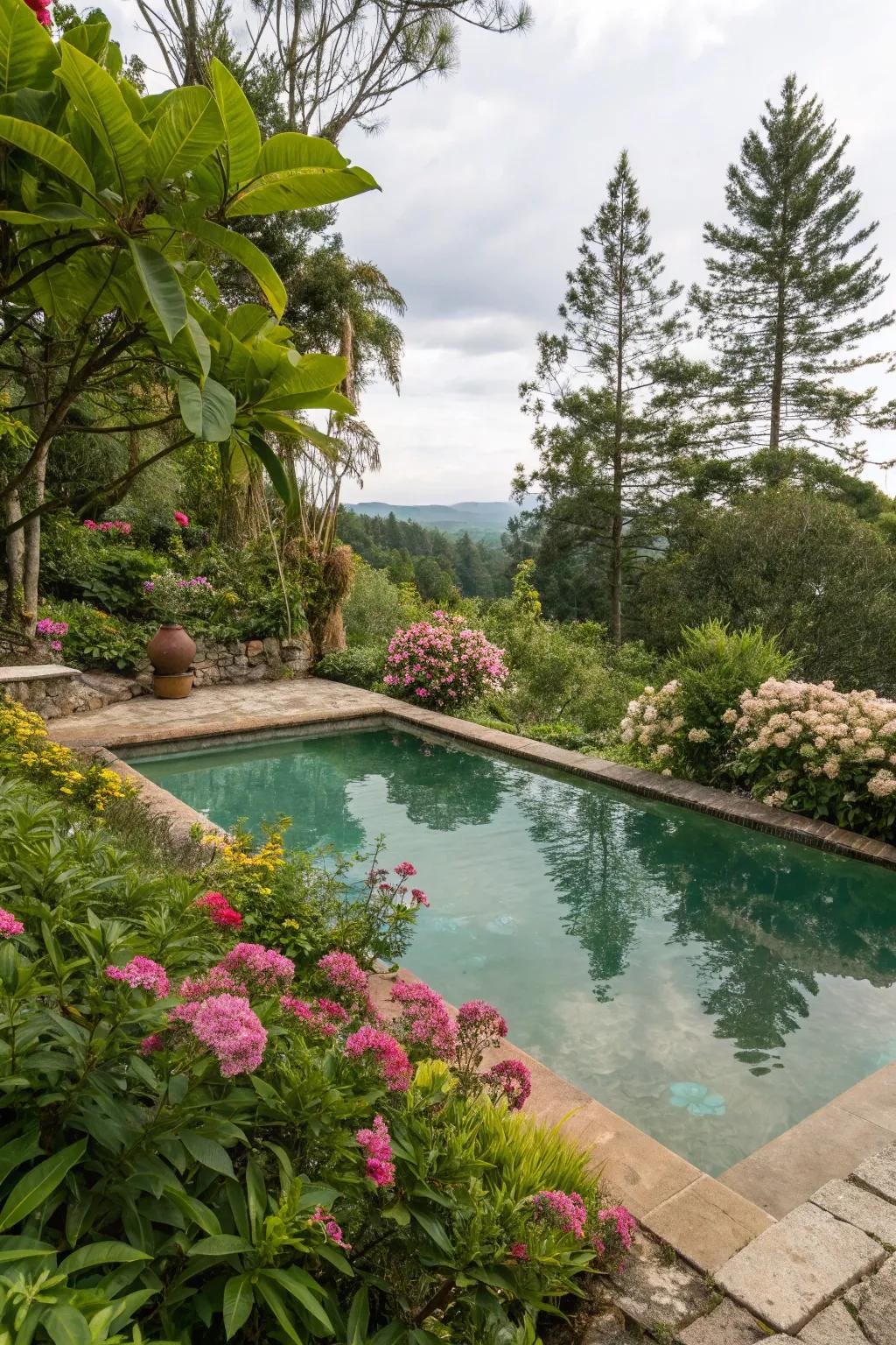 Abundant verdure enhances the natural splendor of your poolside.