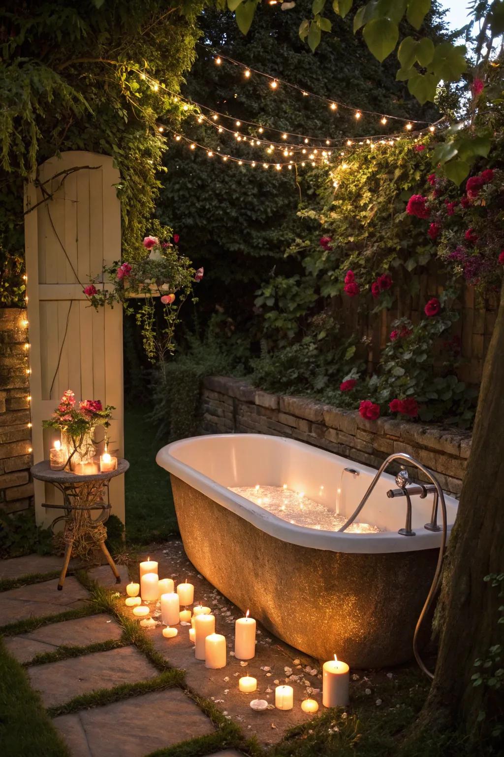 Produce a magical atmosphere using gentle lighting surrounding your tub.