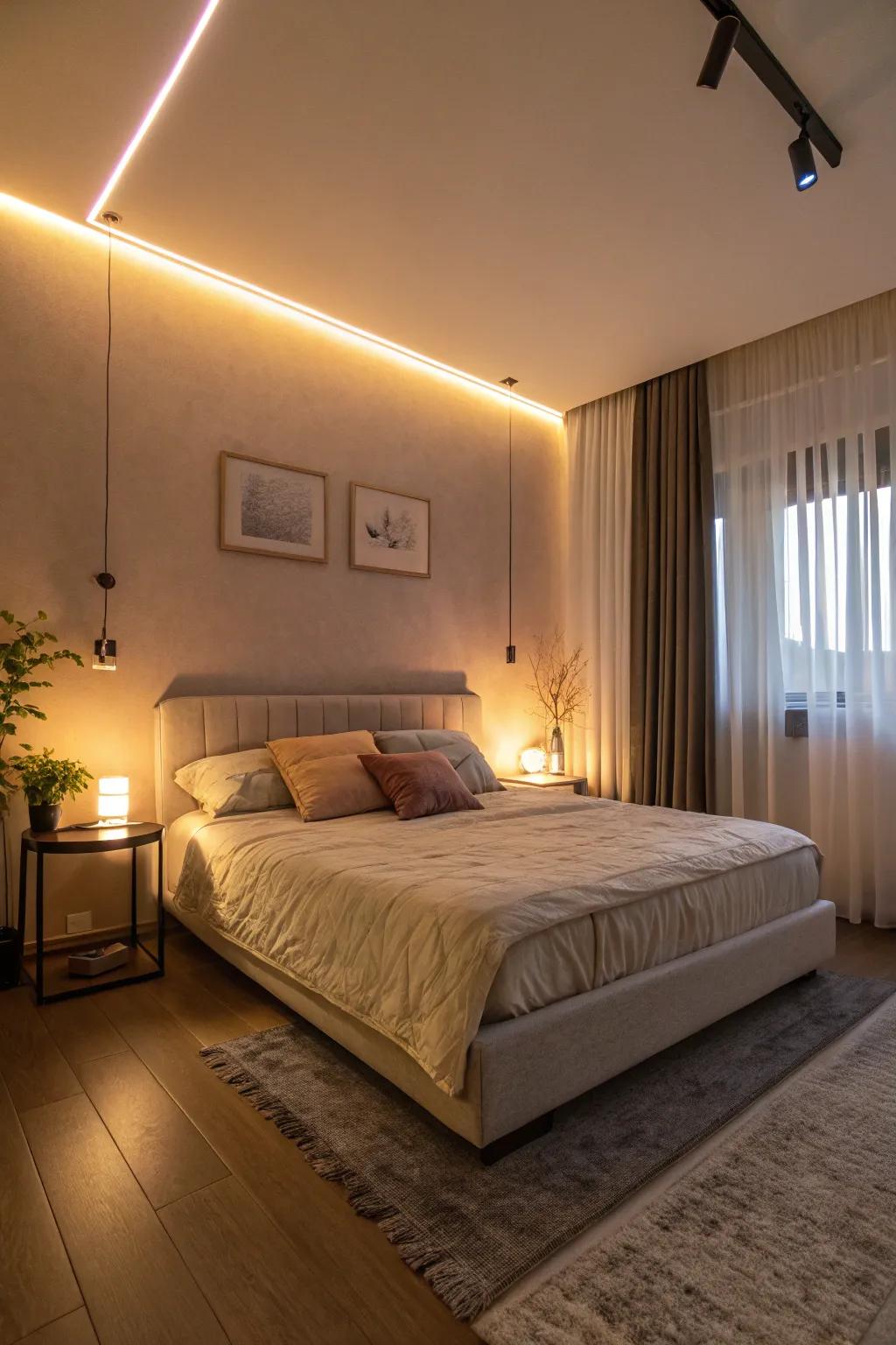 LED strips: soft, energy-saving glow.