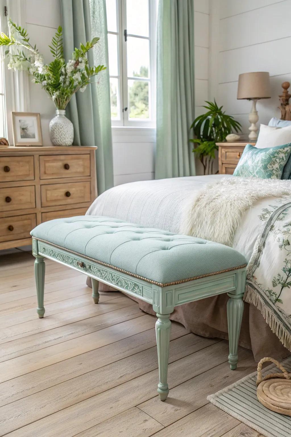 Add refinement and functionality with a coated bedside bench.