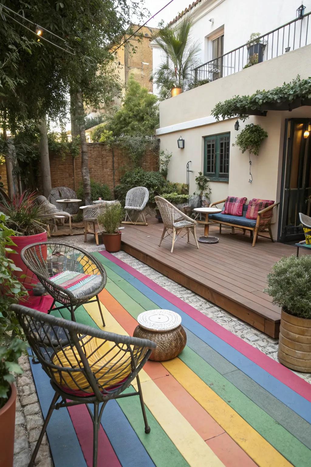Whimsical stripes can inject fun and personality into your patio.