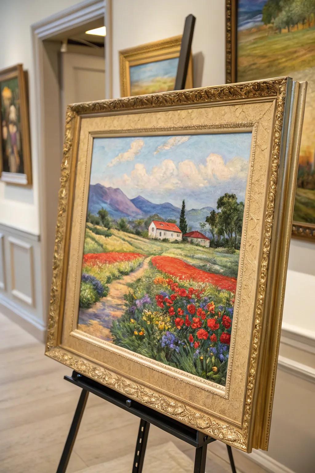 A colorful painting accentuated by a complementary frame.