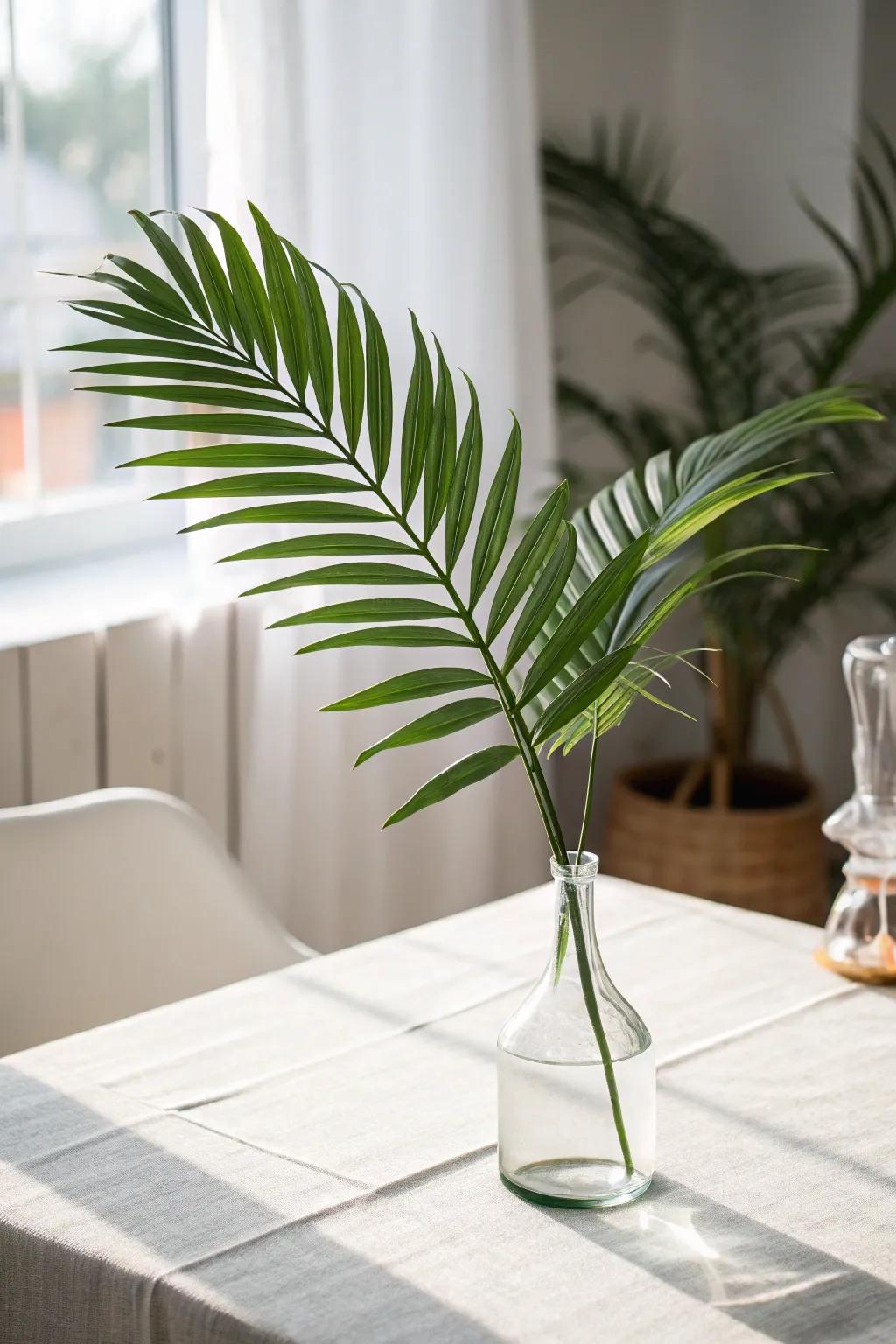 A singular tropical frond can convey a potent minimalistic declaration.