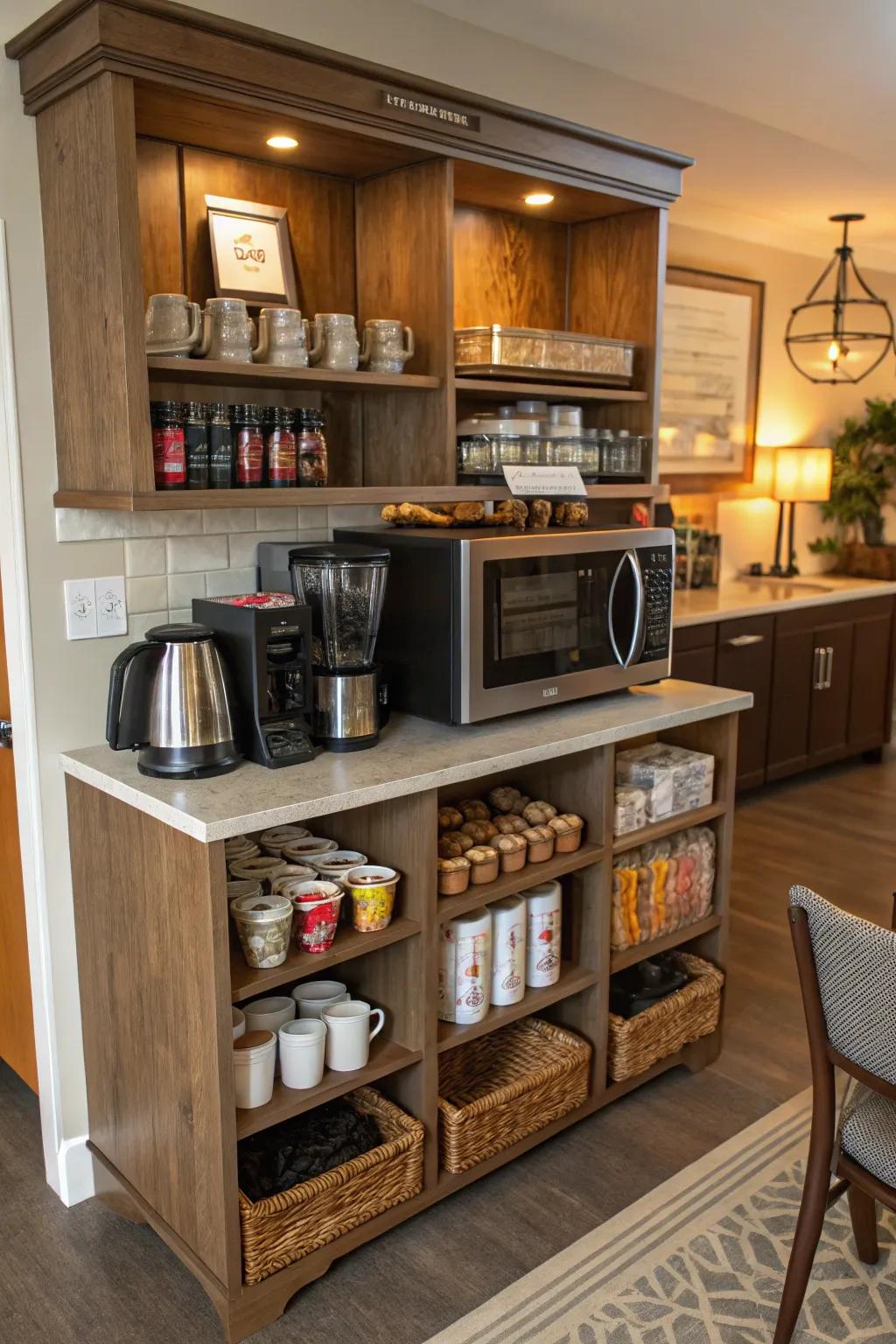 A multi-functional coffee bar serves purposes beyond just coffee.