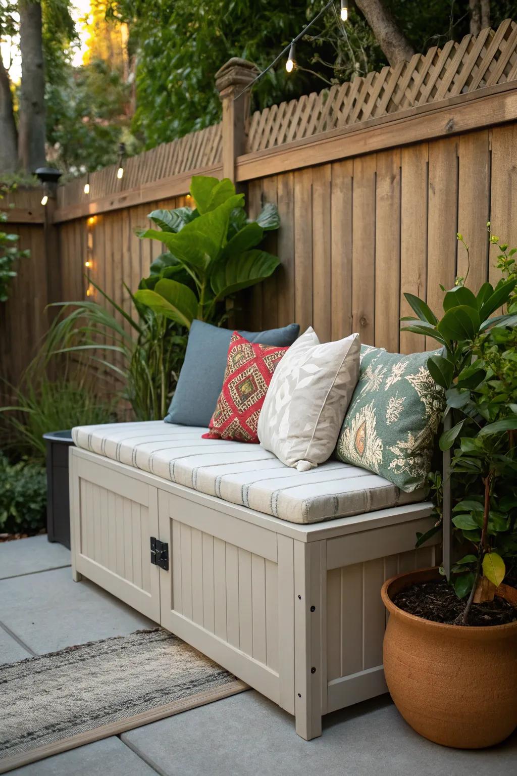 Long seats offer both seating and storing solutions.
