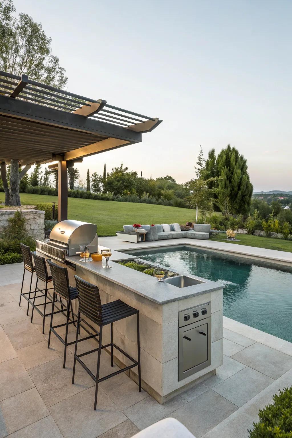 With an open-air kitchen, cook and entertain by the pool.