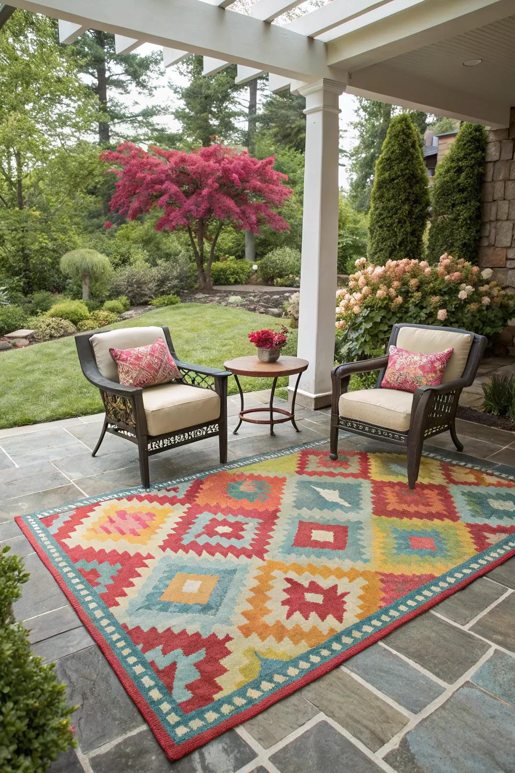 An outdoor mat infusing style and warmth to the patio.