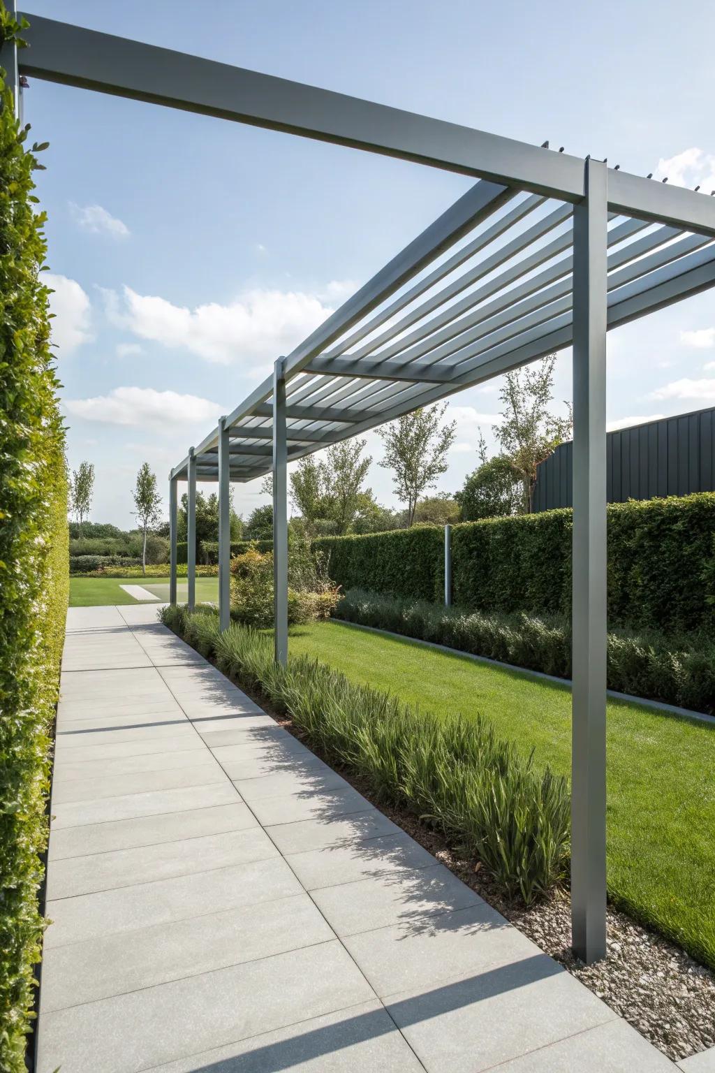 Sleek metal panels give this structure a contemporary touch.