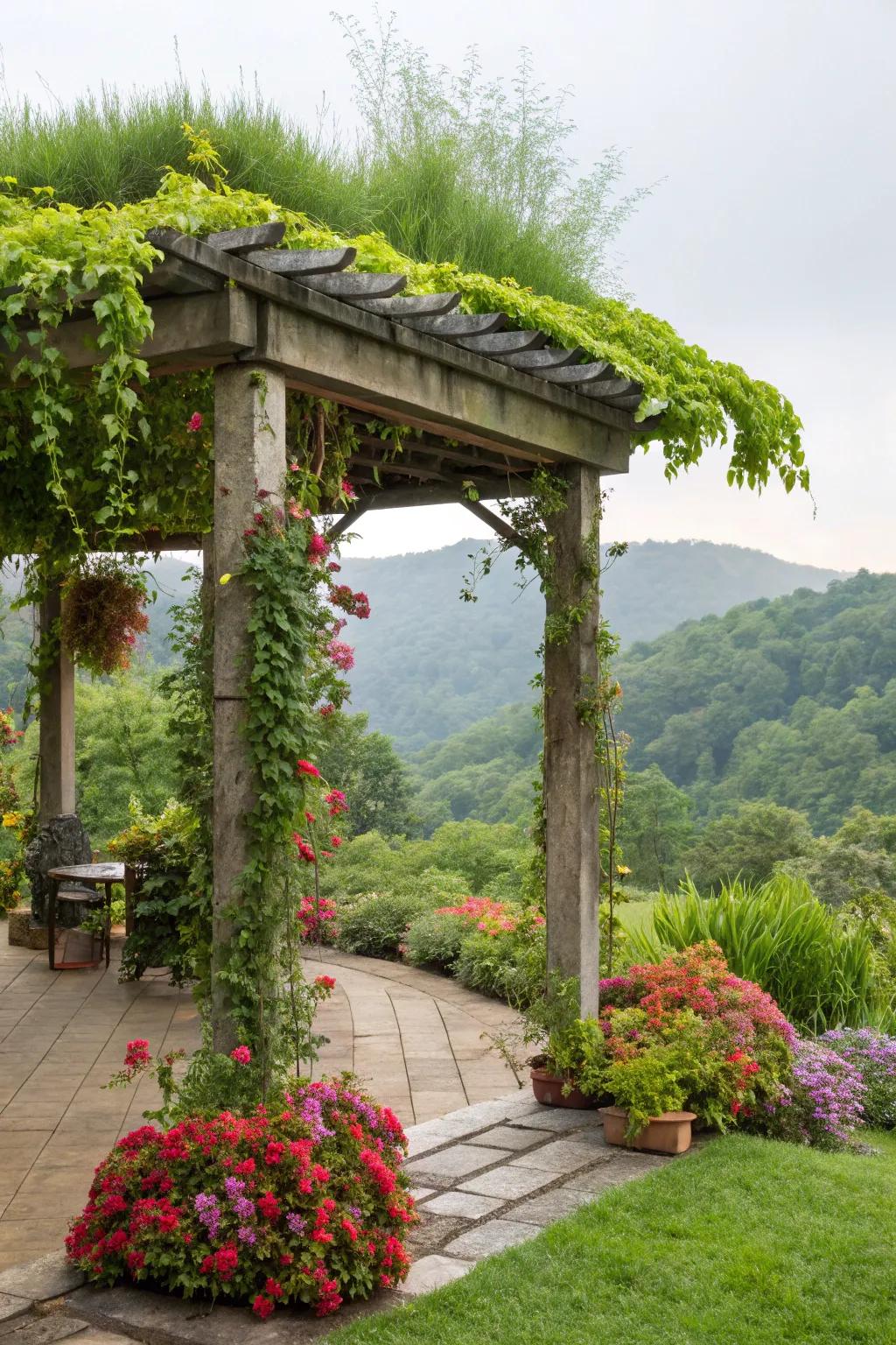 A living roof provides a green and eco-friendly retreat.