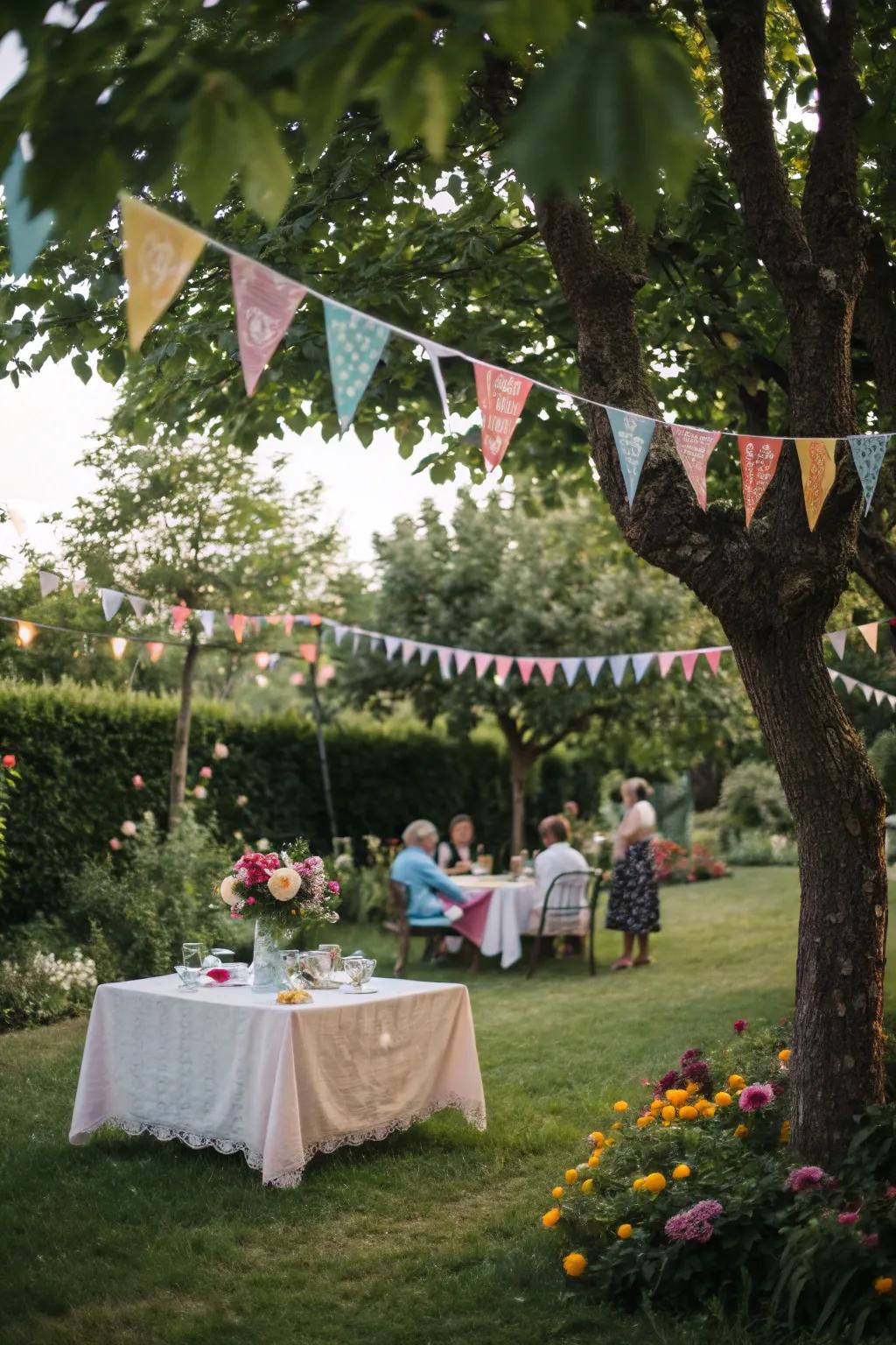 Design timeless pennants using vibrant tablecloths.