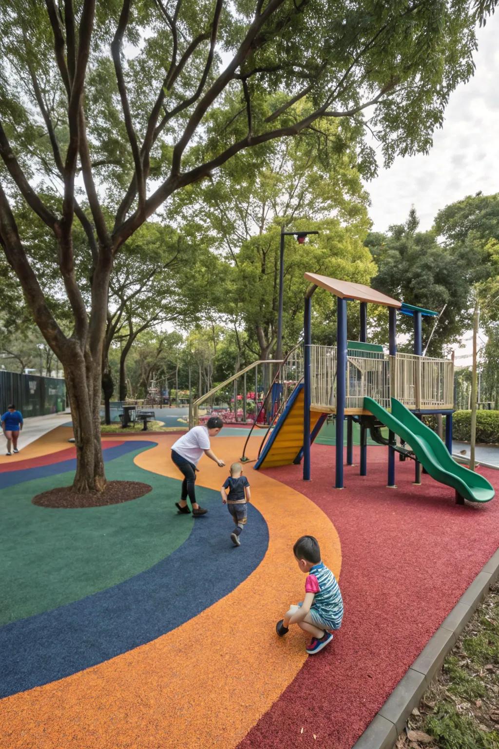 Rubber mulch offers a sustainable and soft playground floor.