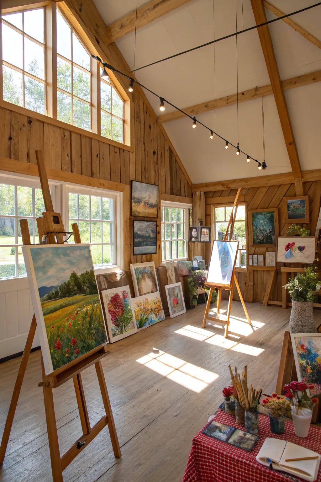 Let your creative side shine in a pole barn artistic space.