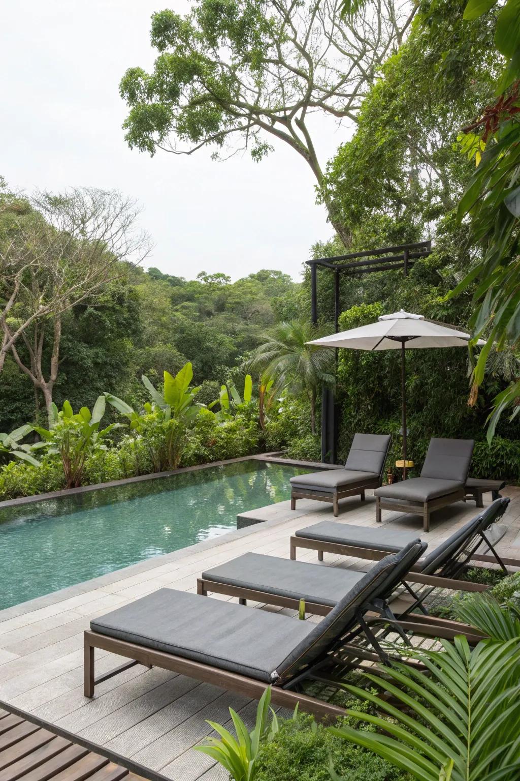 Merge nature with design for a calming pool area.