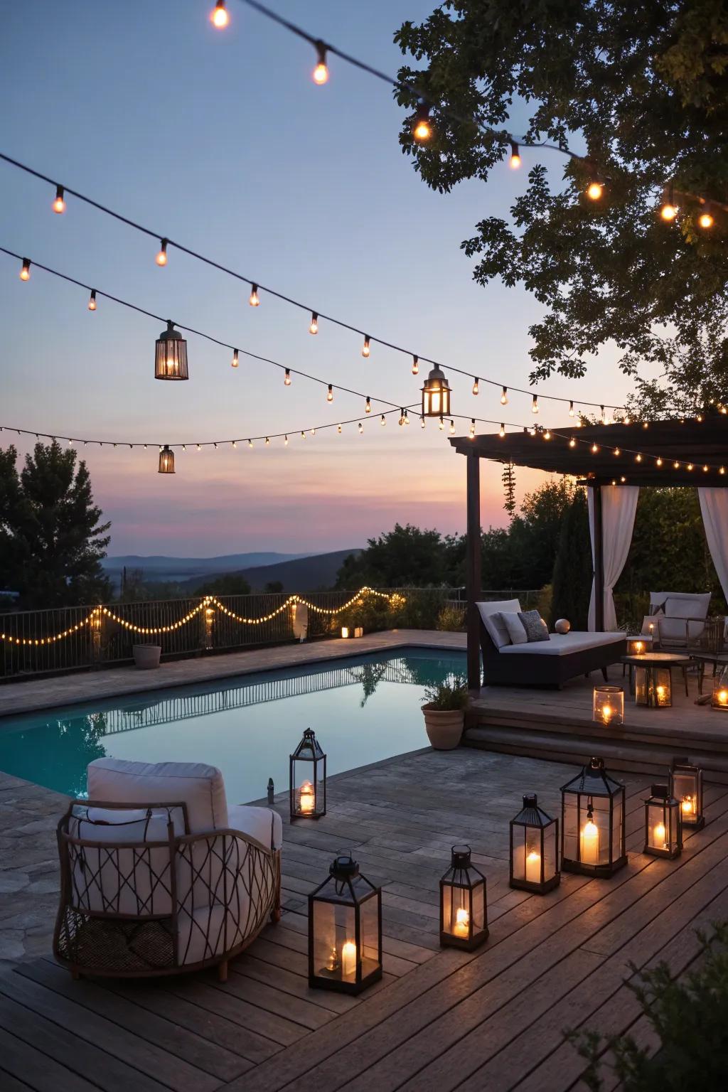 Enveloping illumination can render your pool patio sensationally enchanting upon nightfall.