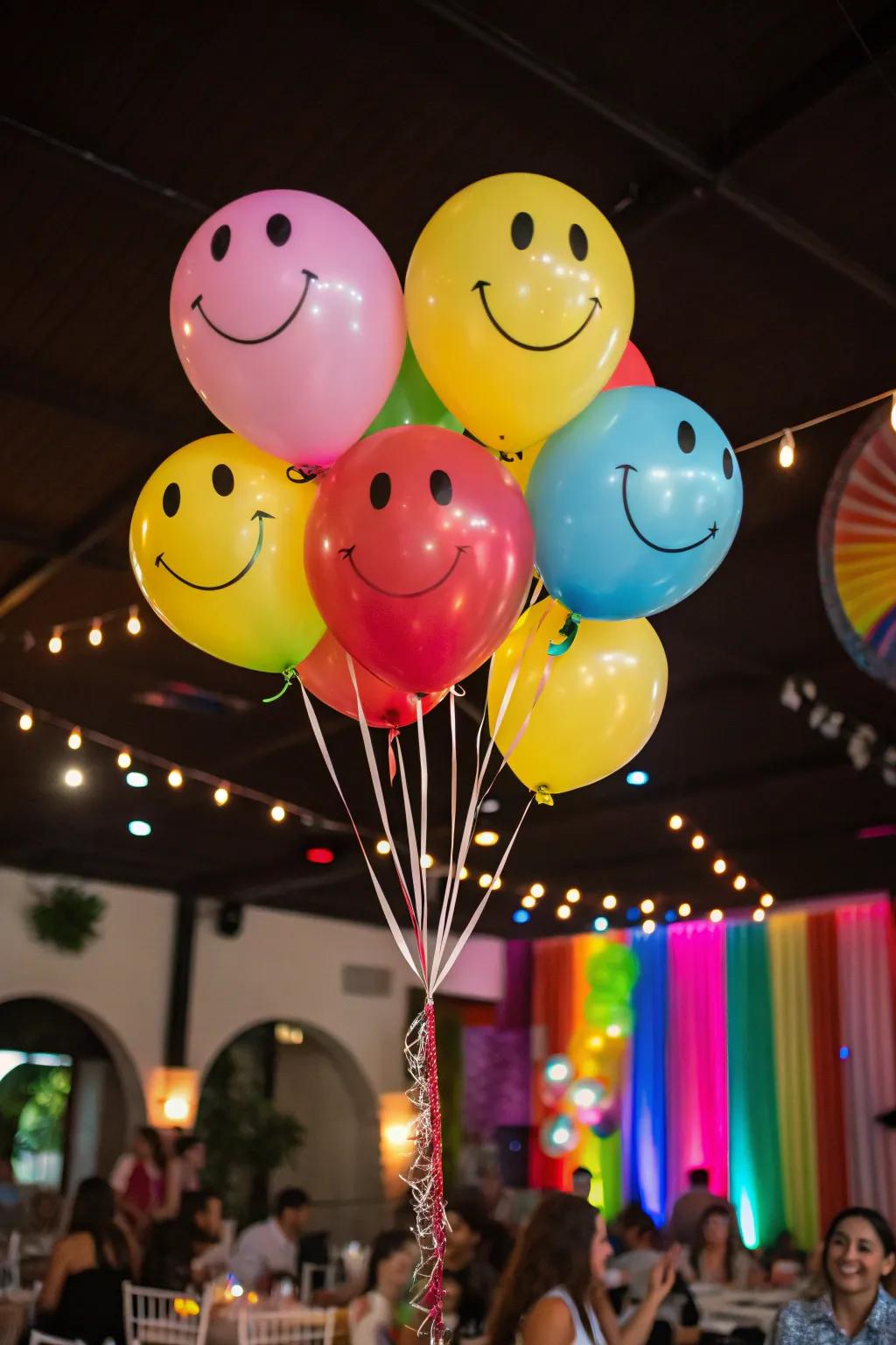 Joyful face balloons spreading happiness at your classic party.