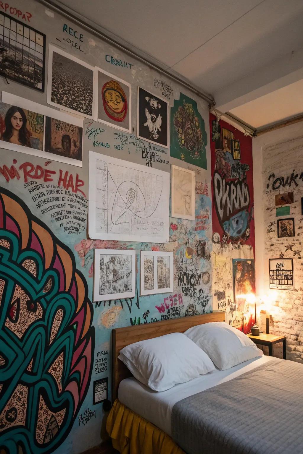Convey your ingenuity with graffiti and self-made art on your walls.