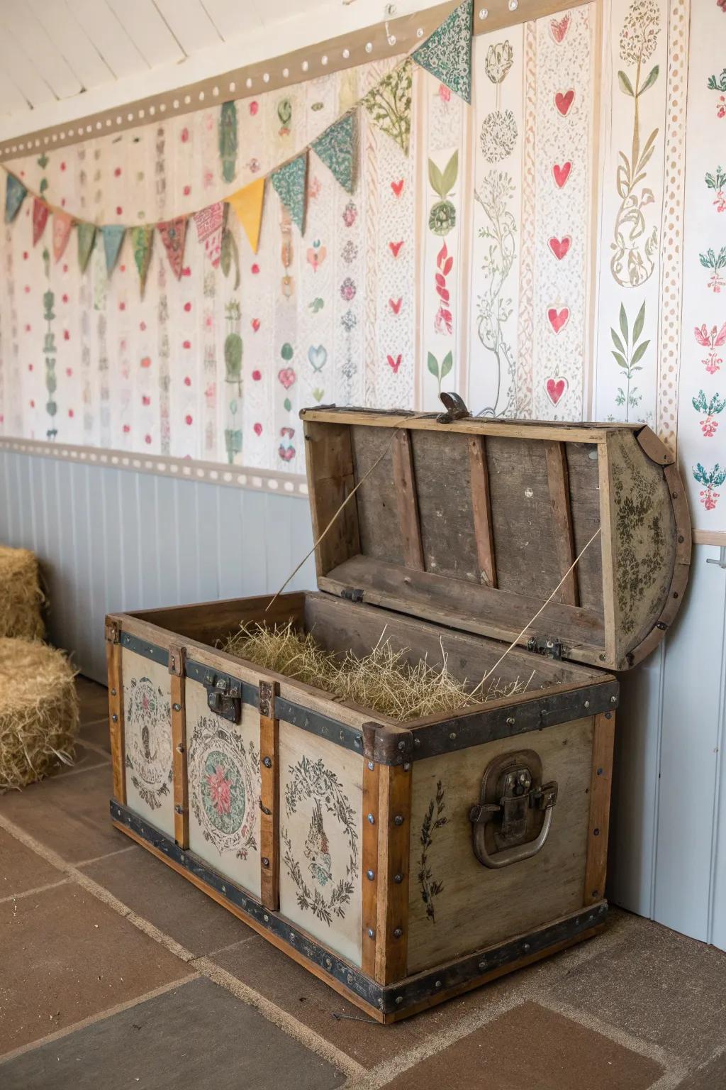 A vintage trunk works as storage and looks great.