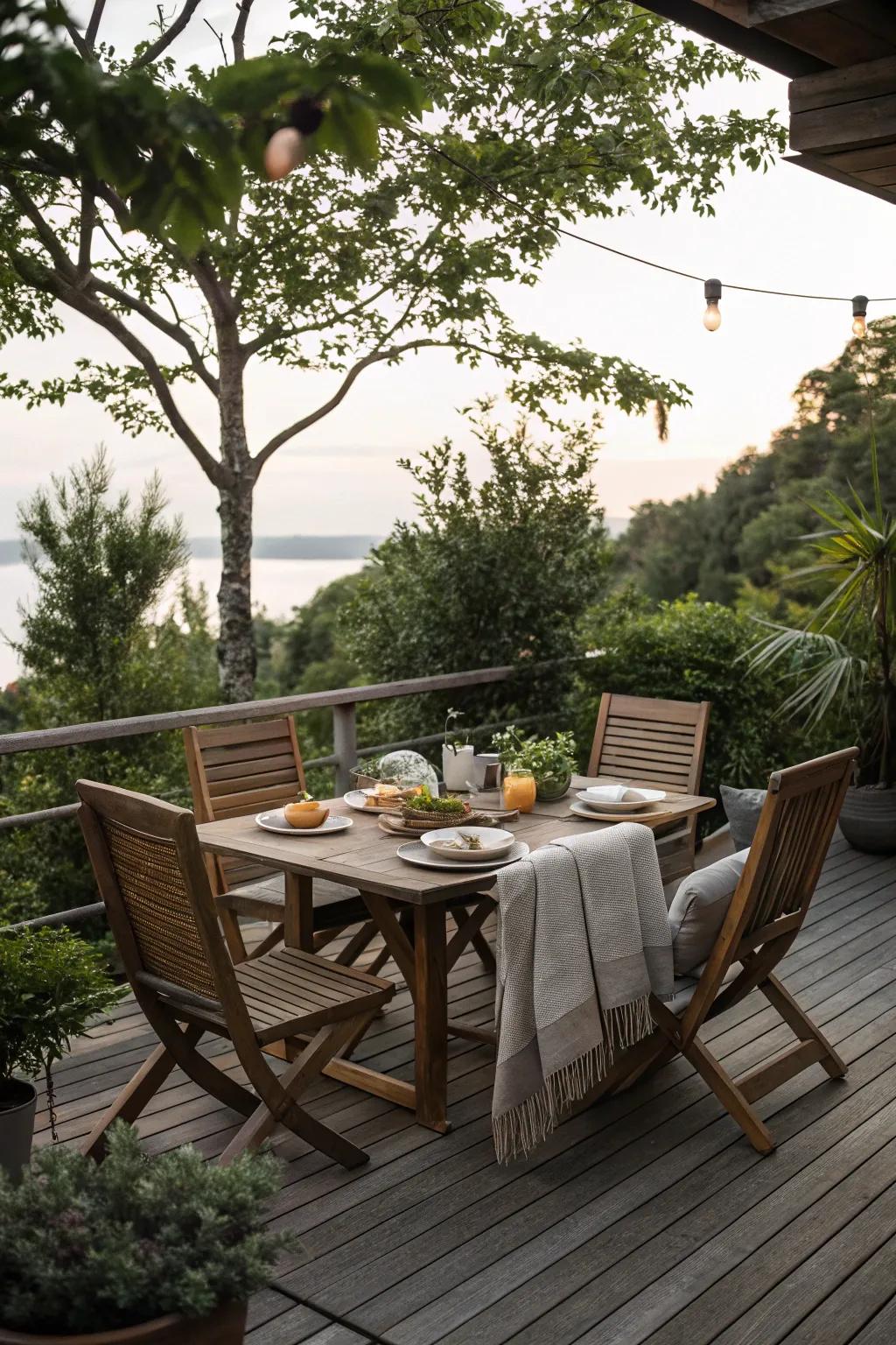Construct a dining retreat on your elevated deck.