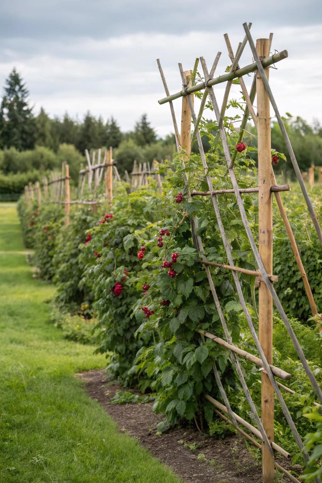 Bamboo trellises provide a sustainable and inherent garden visual.