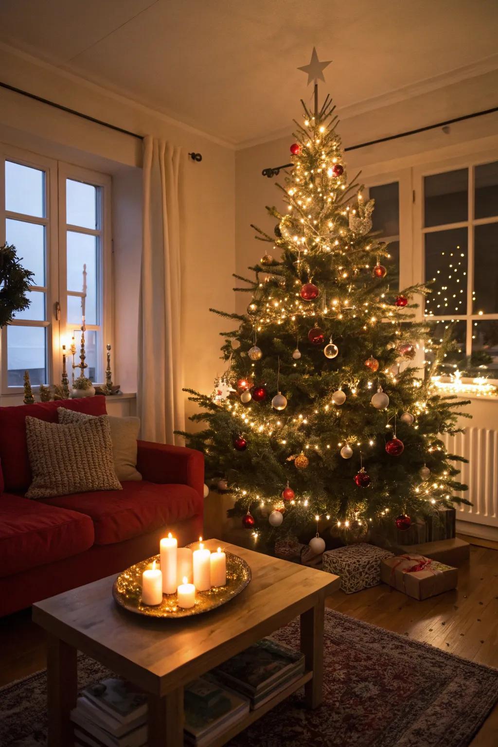 Layered luminescence enhances the cozy ambiance of the tree.