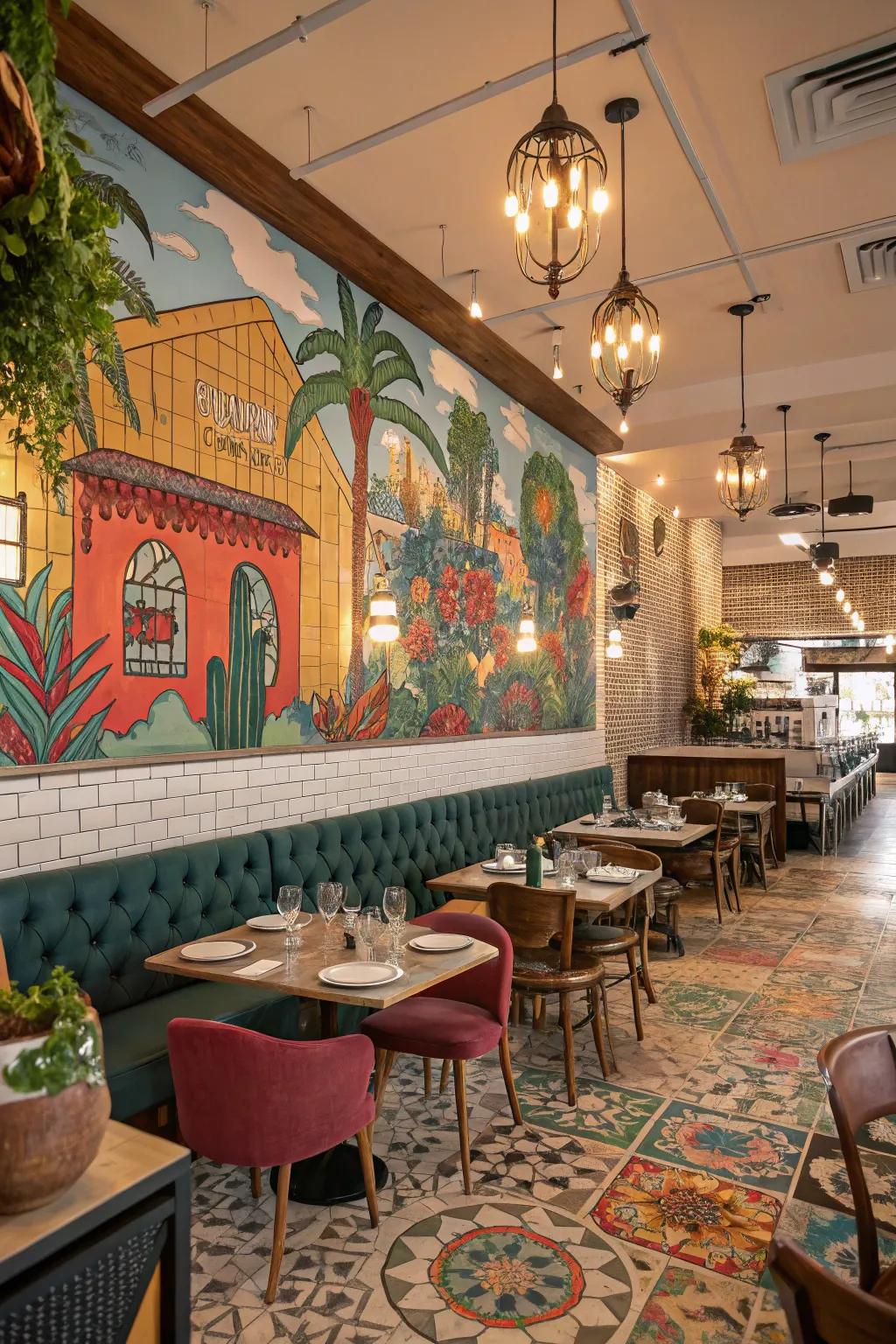 Creative accents add character and visual interest to eatery spaces.