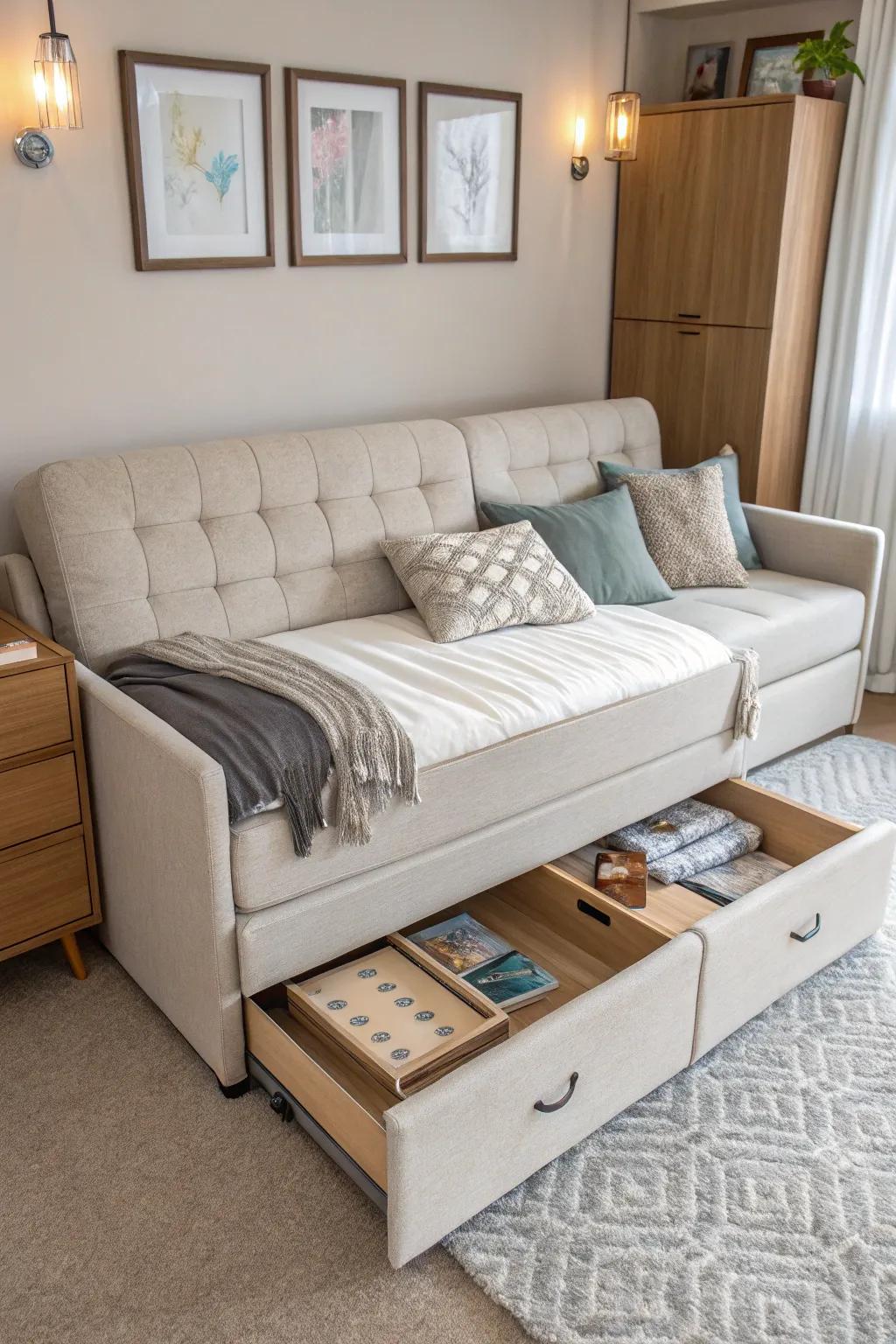 Versatile furniture combining style with practical functions.