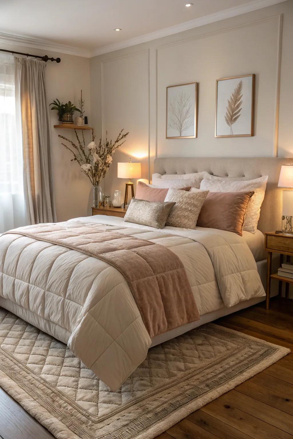 A slumber area displaying comfortable furnishings and luxurious bedding for ultimate ease.