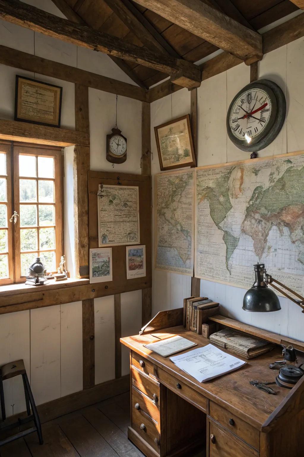 Time-honored décor injects persona and history into a country-style office.