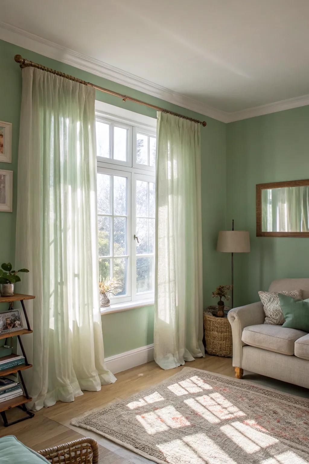 Natural light enhances the tranquil qualities of walls of sage.