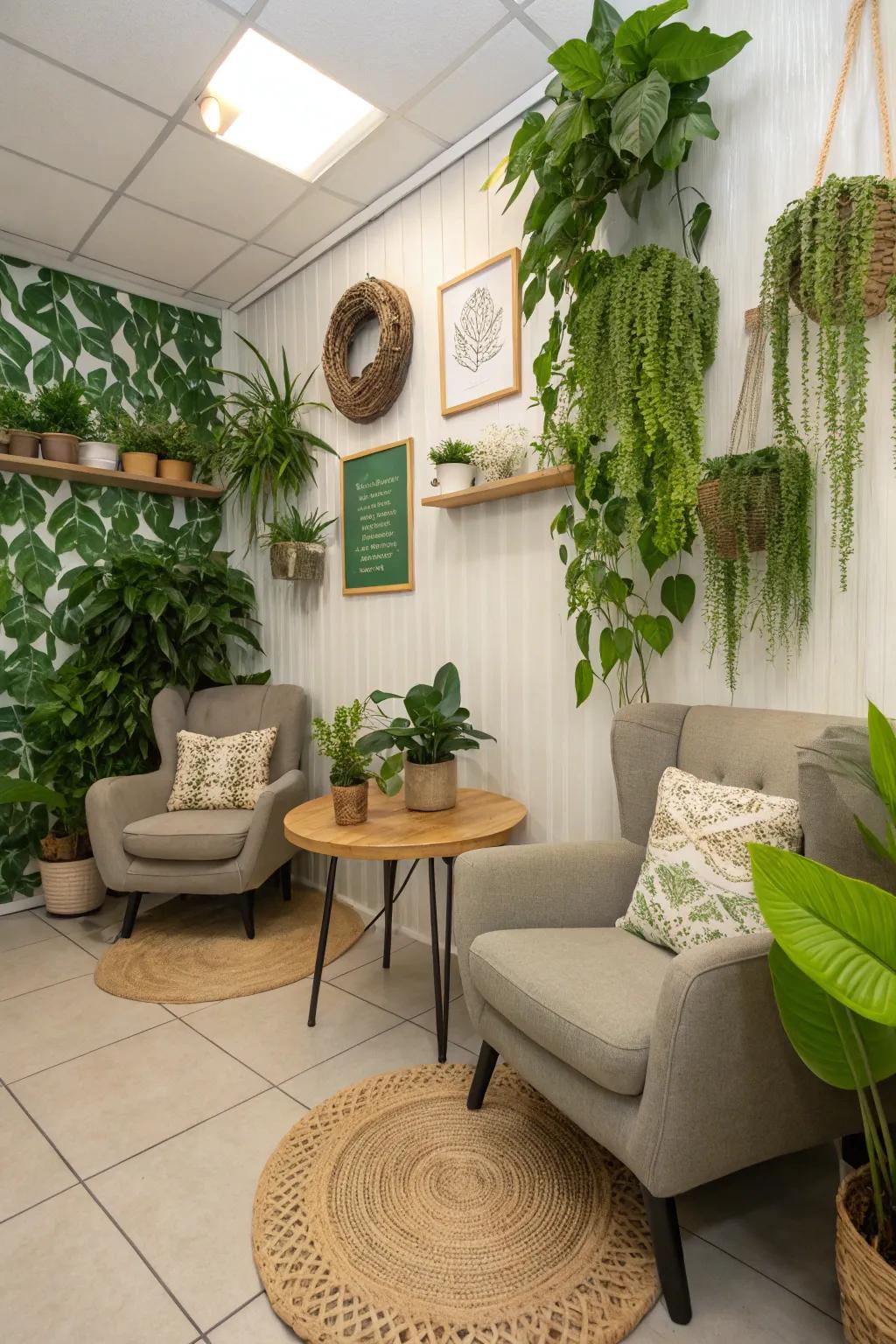 Eco-friendly details introduce peace and freshness to the setting.