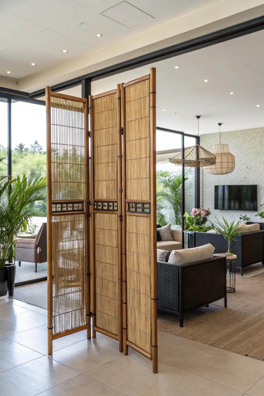 Bamboo screen walls present a sustainable and chic decor answer.