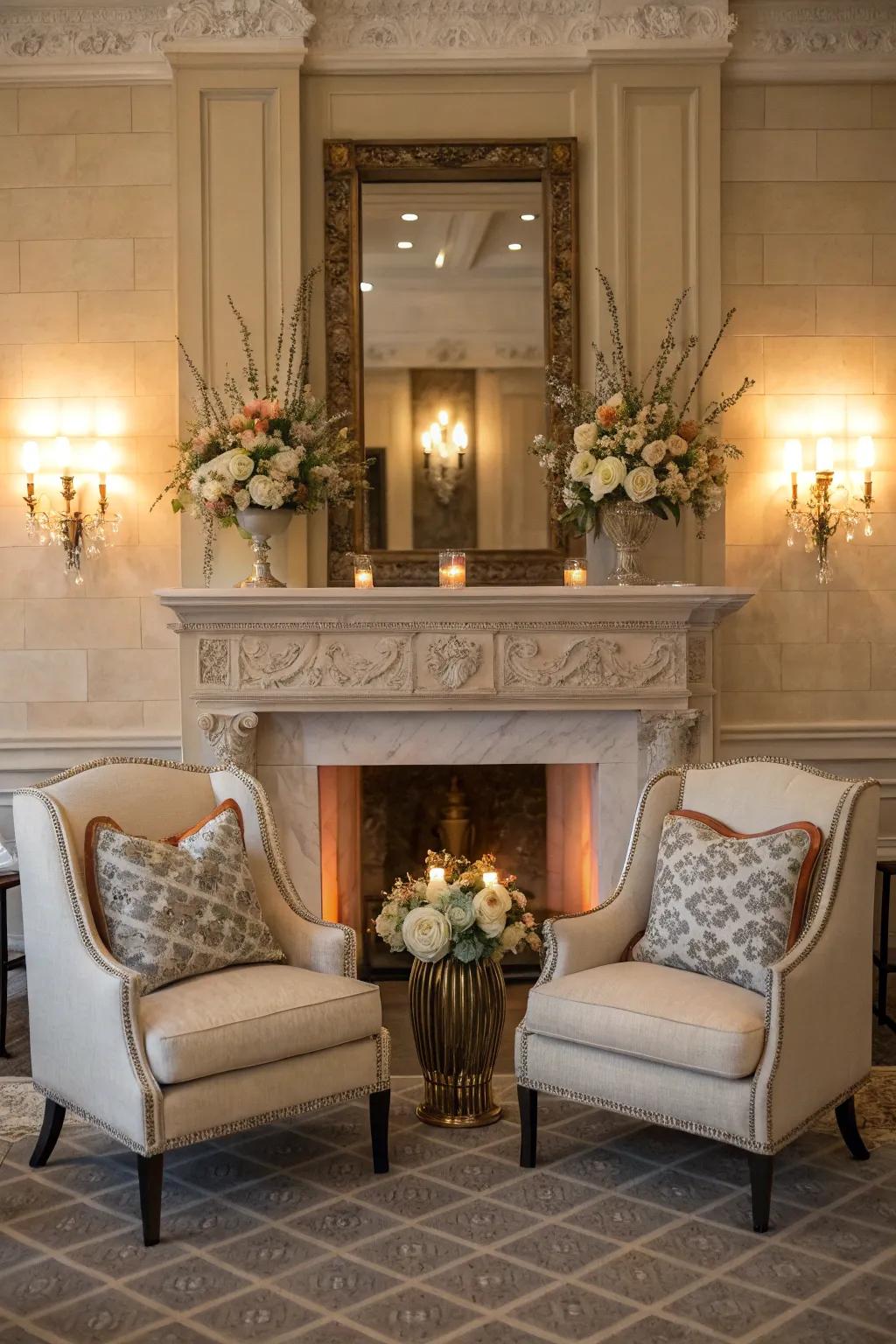 Symmetrical seating arrangements bring balance and sophistication to the space.