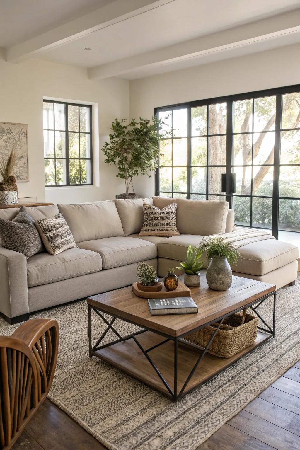 Accent tables complete the look and enhance the practicality of a sectional arrangement.