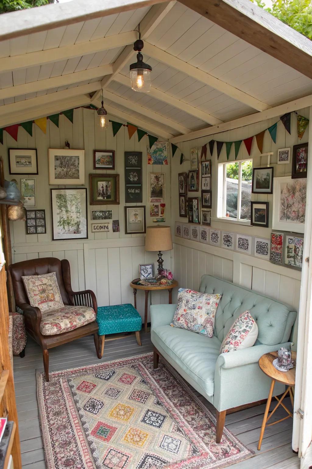 A she shed filled with classic aesthetic and individuality.