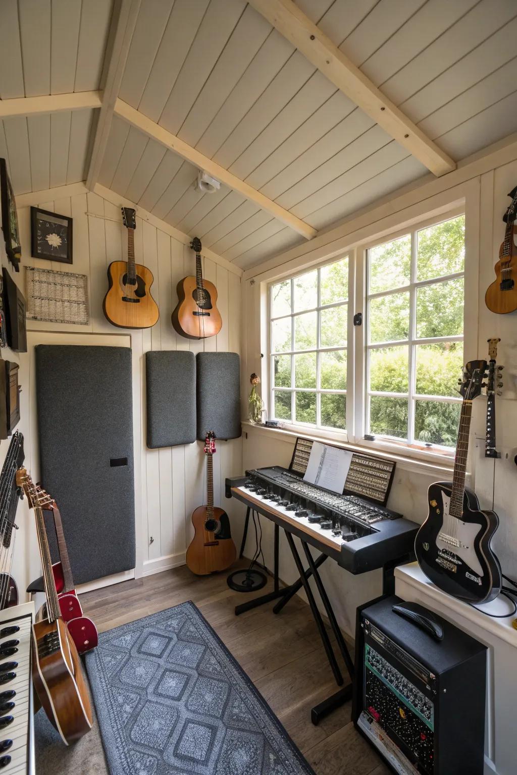 Dedicate your she shed as a music retreat, complete with soundproofing and acoustic improvements.