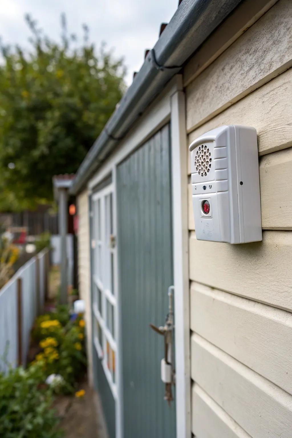 A shed alarm system provides vigilant defense against unauthorized access.