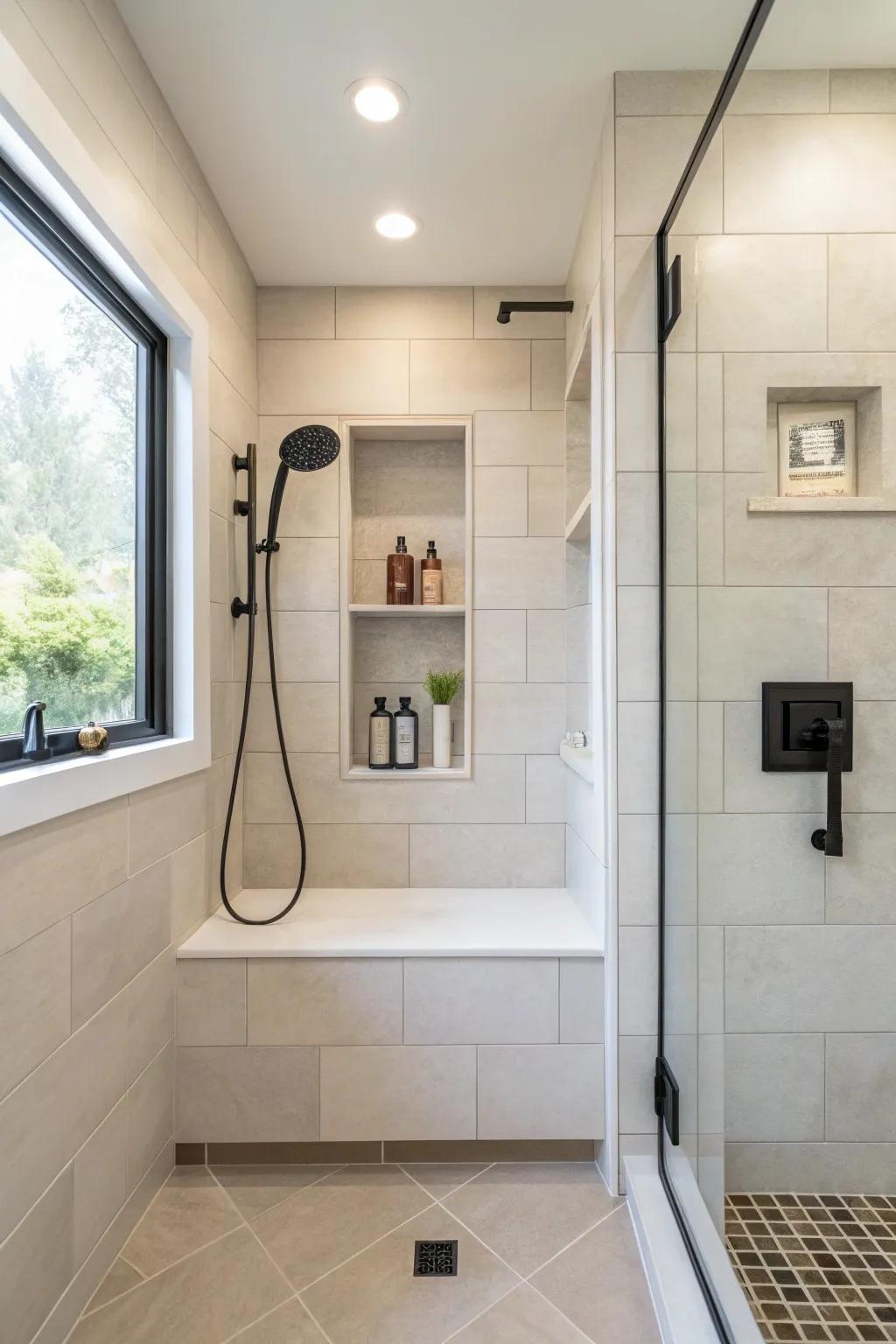 Neutral tones achieving modern sophistication in a shower recess
