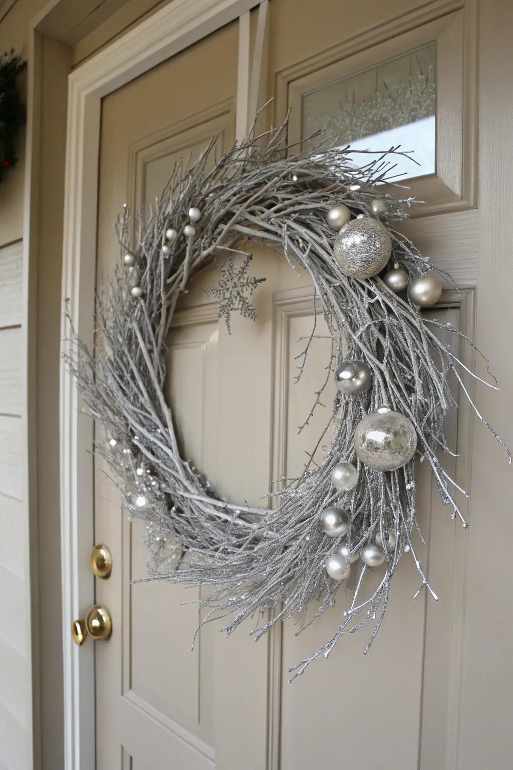 Greet visitors with a chic silver chaplet.