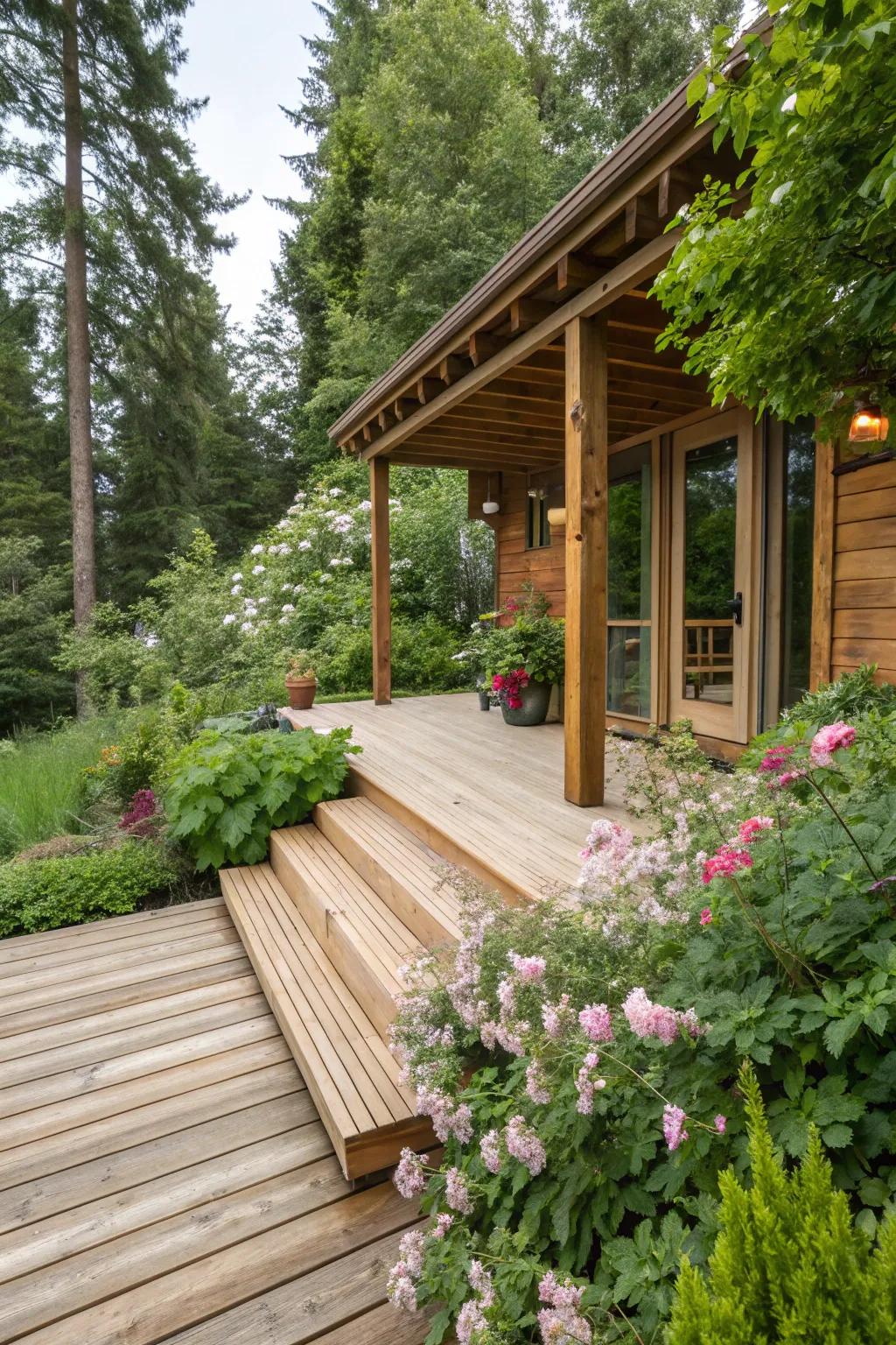Natural elements provide a smooth connection with the external landscape.