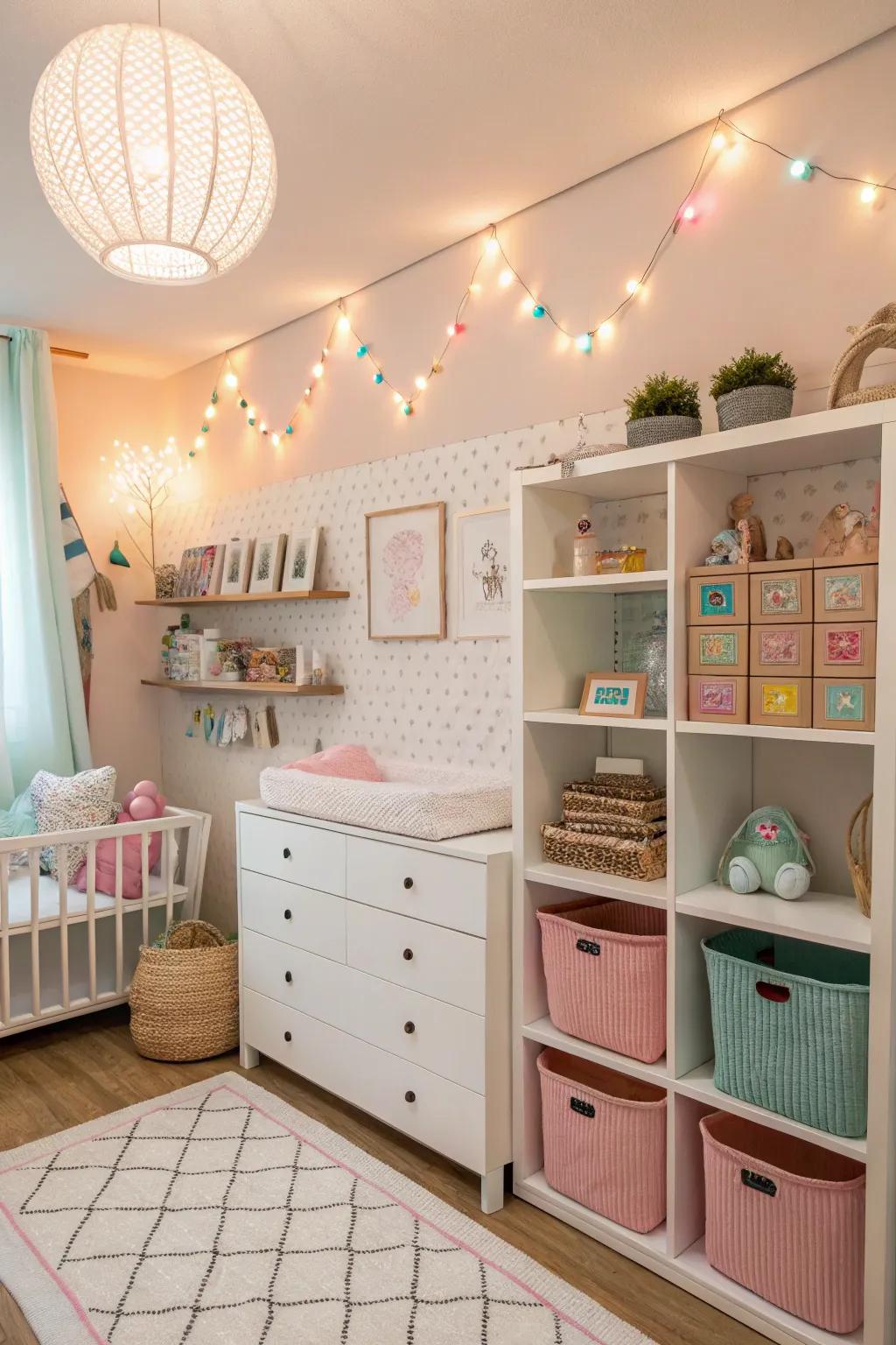 A useful arrangement ensures the baby's room is orderly and sans clutter.