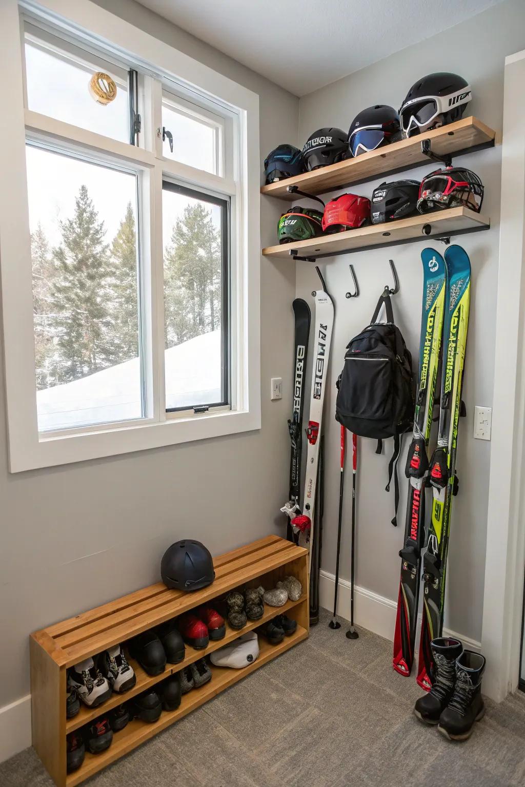 Small ski storage solutions are ideal for cramped areas.